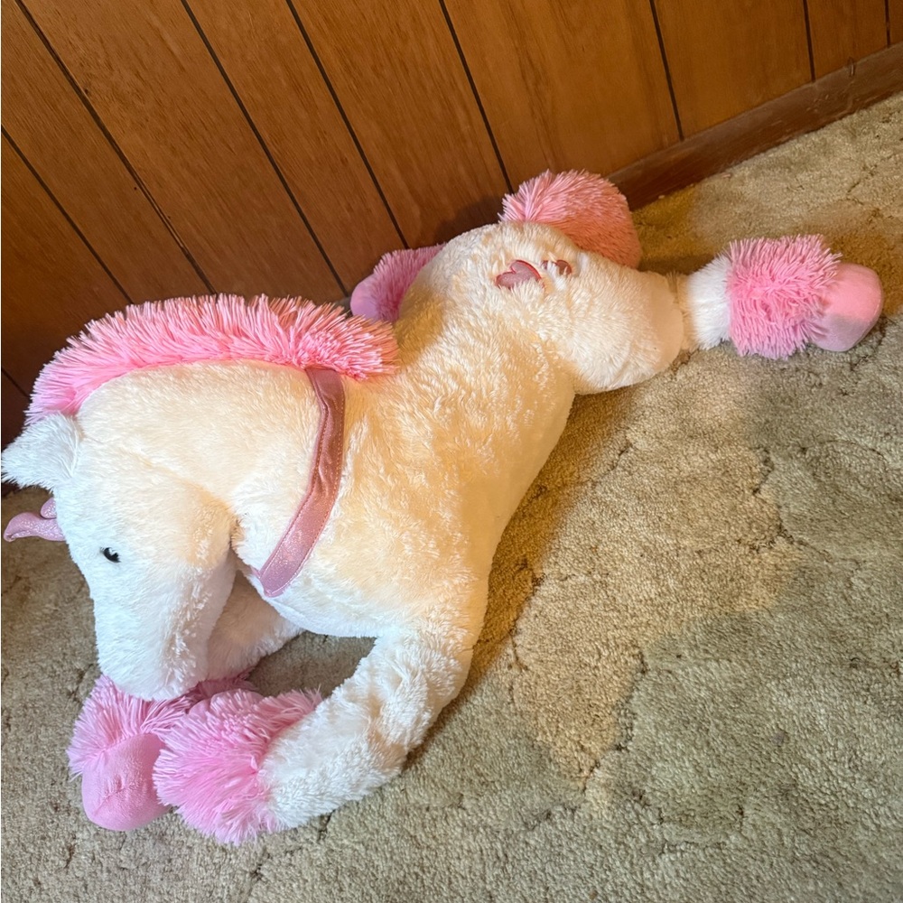 Plush Pink and White Stuffed Horse Toy
